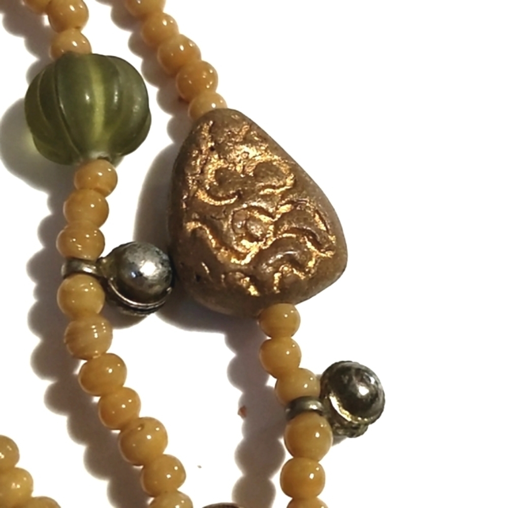 VINTAGE ETHNIC HAND CARVED STONES SEED BEADS WOODEN BEADS NO CLASP 48" NECKLACE - Picture 6 of 10
